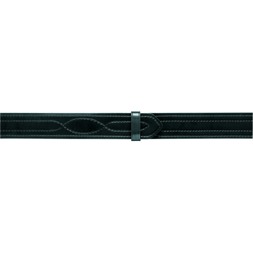Black Buckleless Duty Belt, Safariland 94P, featuring hidden brass hook and free-sliding keeper for secure fit.